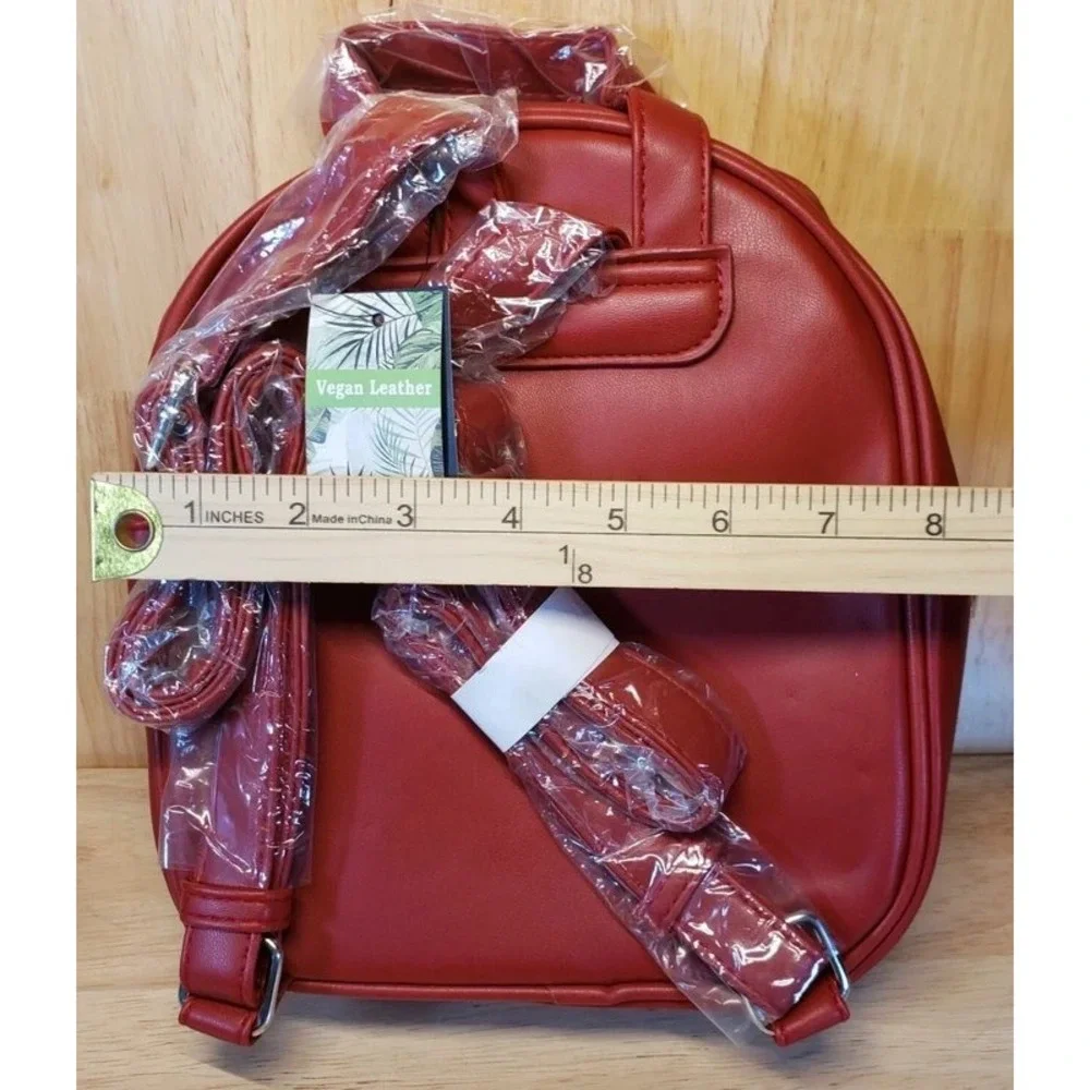 Badgley Mischka Red Quilted Studded Vegan Leather Mini Backpack NWT